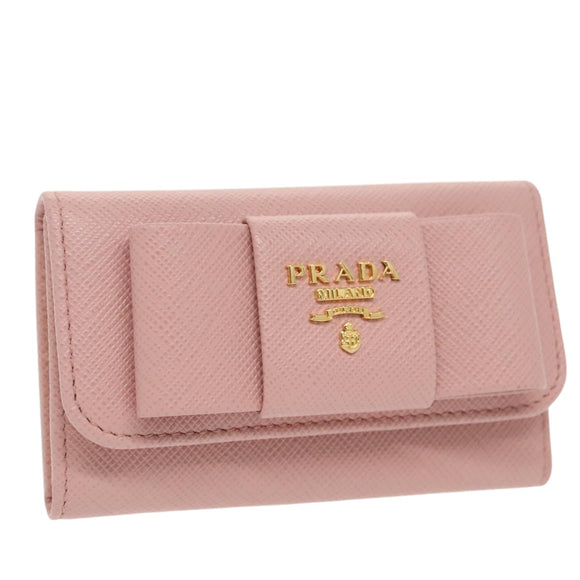 PRADA Key Case Safiano leather Pink Auth am7245