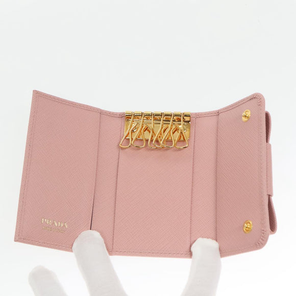 PRADA Key Case Safiano leather Pink Auth am7245