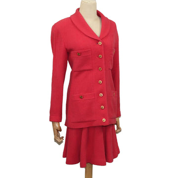 CHANEL Jacket & Skirt Setup Jacket Wool Pink Gold CC Auth am7246V