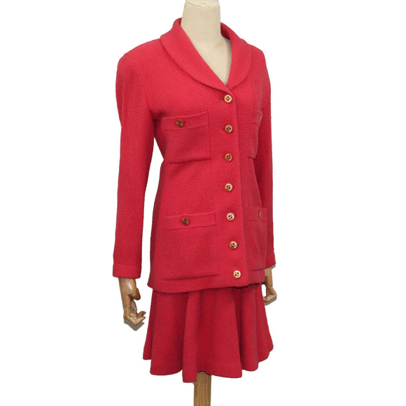 CHANEL Jacket & Skirt Setup Jacket Wool Pink Gold CC Auth am7246V