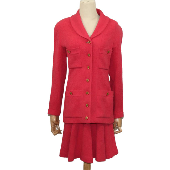 CHANEL Jacket & Skirt Setup Jacket Wool Pink Gold CC Auth am7246V