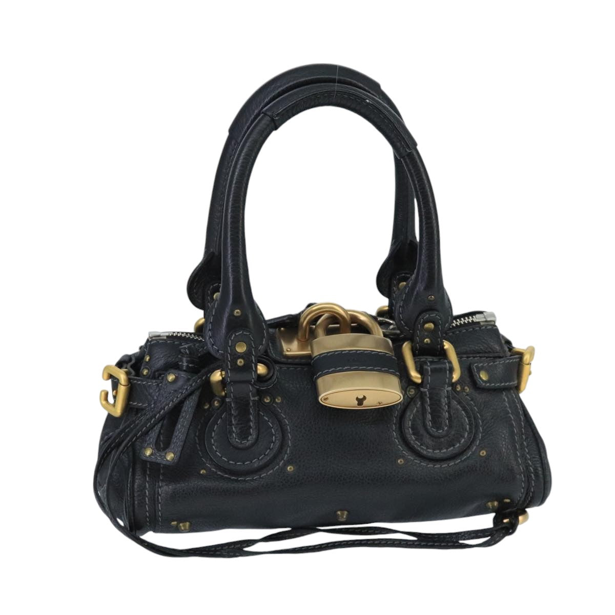 Chloe Paddington Mini Hand Bag Leather Black Gold Silver Auth am7251