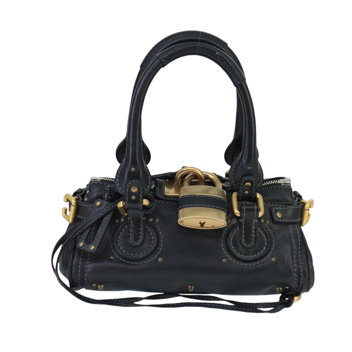 Chloe Paddington Mini Hand Bag Leather Black Gold Silver Auth am7251