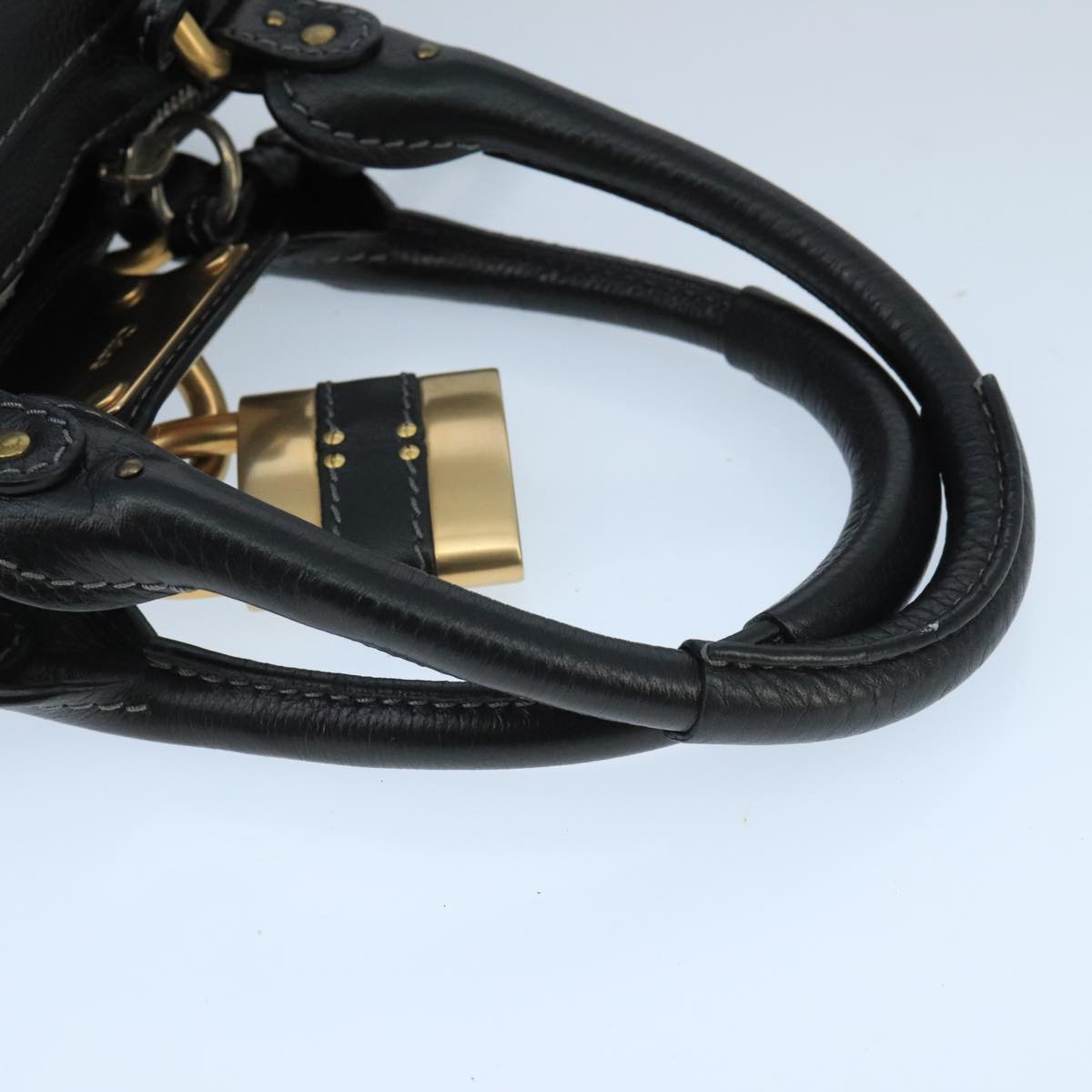 Chloe Paddington Mini Hand Bag Leather Black Gold Silver Auth am7251