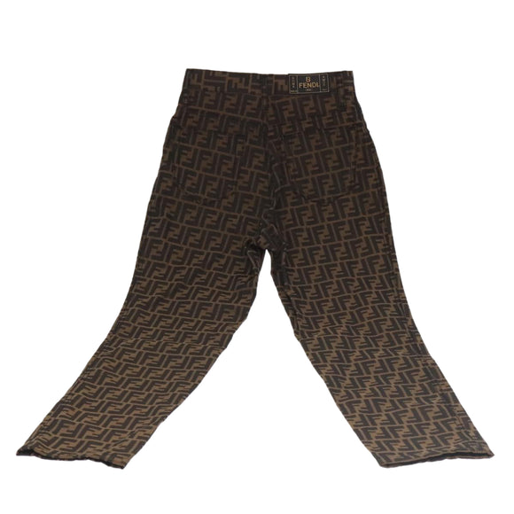 FENDI Zucca Canvas Pants XO Black Brown Auth am7264V
