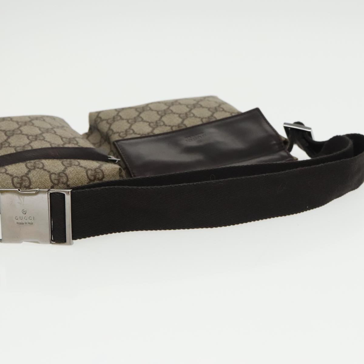 GUCCI GG Supreme Waist Bag PVC Leather Beige Dark Brown Silver 28566 Auth am7267