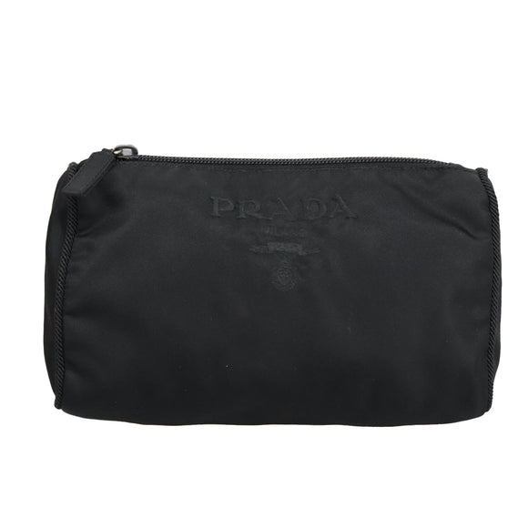 PRADA Pouch Nylon Black Silver Auth am7271