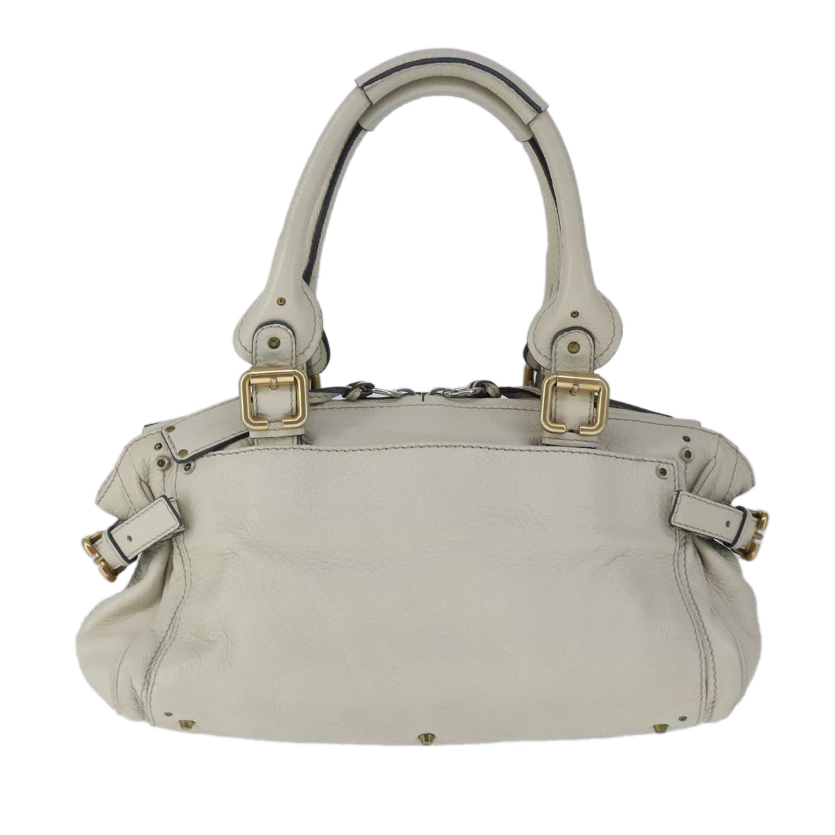 Chloe Paddington Hand Bag Leather White Gold Silver Auth am7276