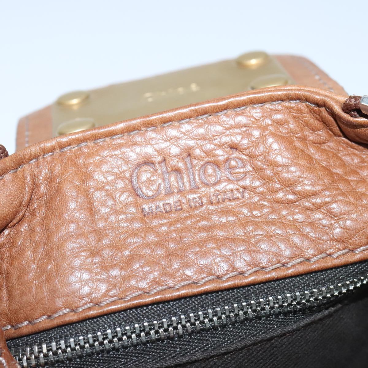 Chloe Paddington Hand Bag Leather Brown Gold Silver Auth am7277