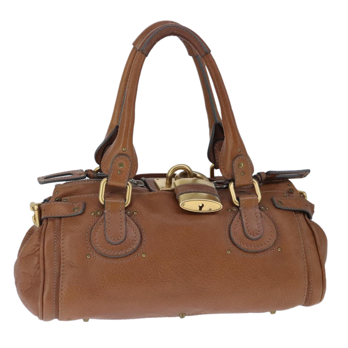 Chloe Paddington Hand Bag Leather Brown Gold Silver Auth am7277