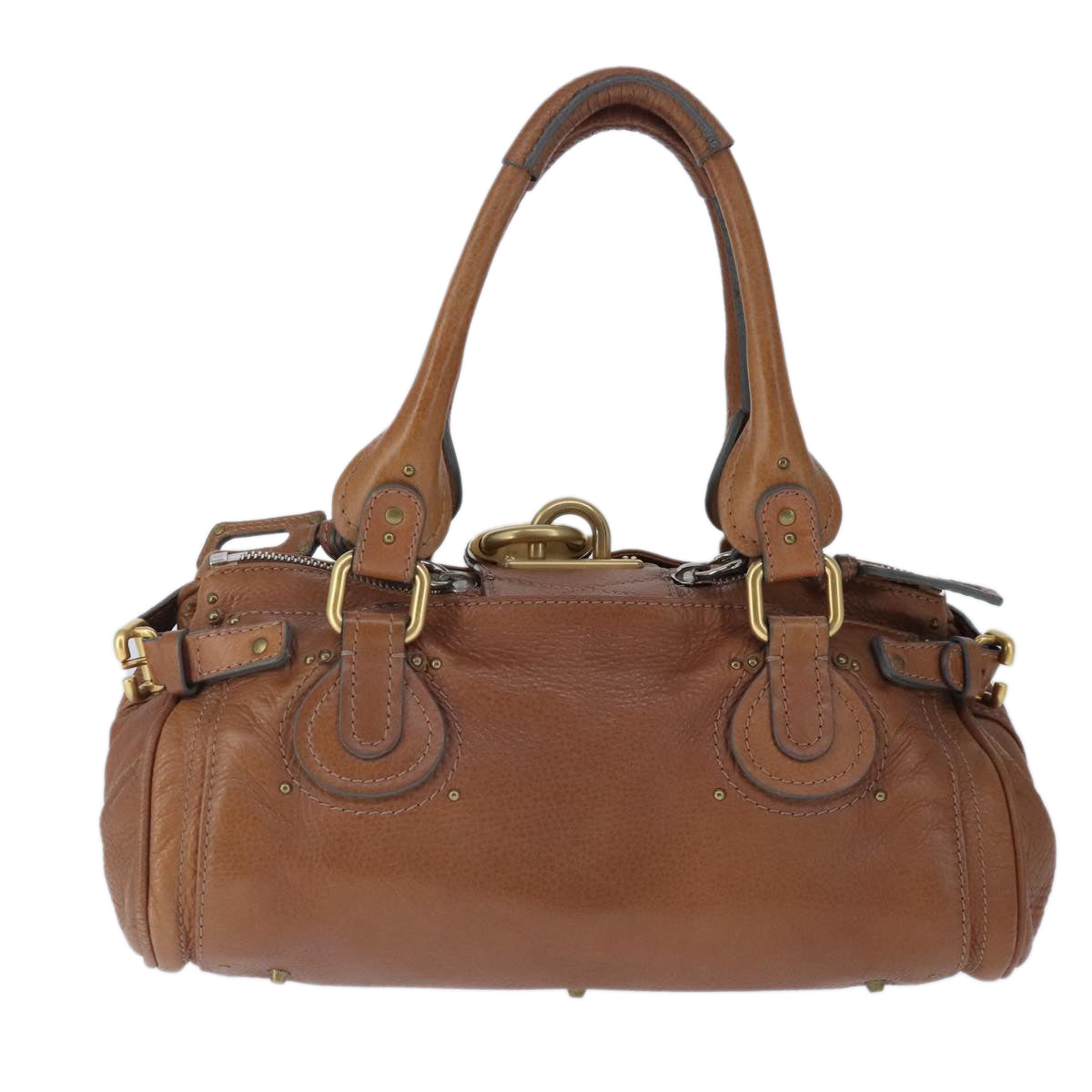 Chloe Paddington Hand Bag Leather Brown Gold Silver Auth am7277