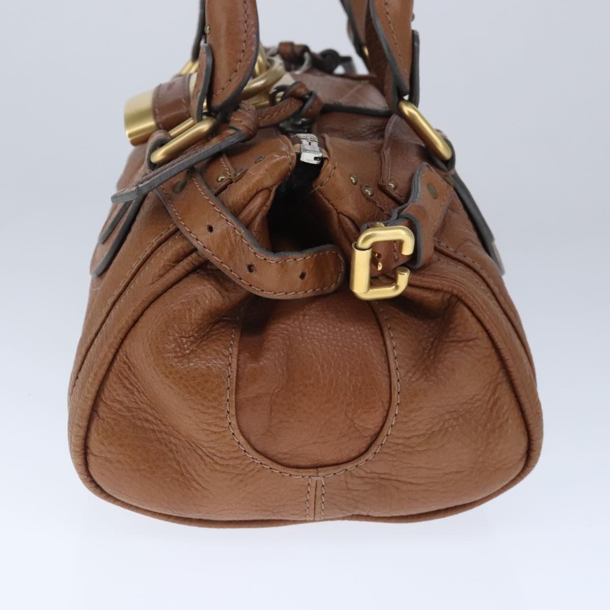 Chloe Paddington Hand Bag Leather Brown Gold Silver Auth am7277