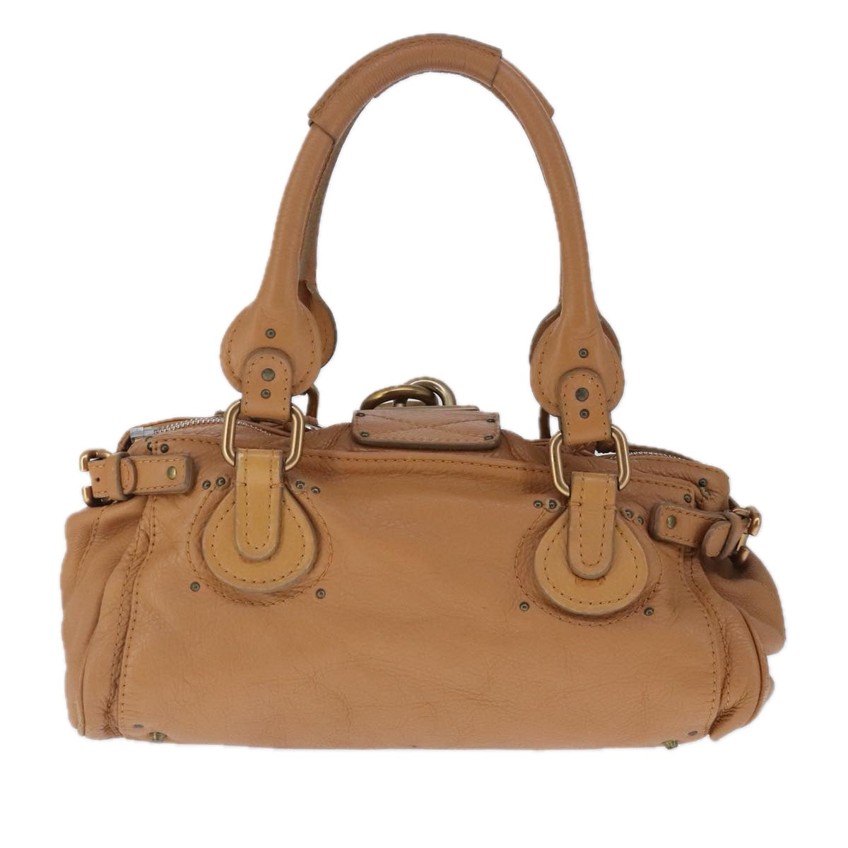 Chloe Paddington Hand Bag Leather Brown Gold Silver Auth am7278