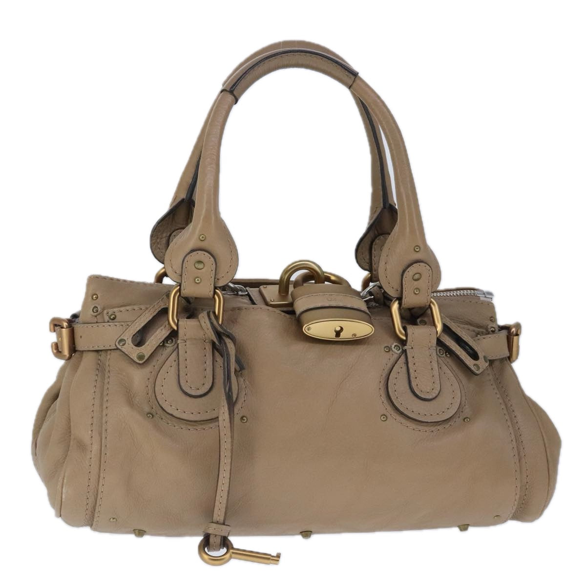 Chloe Paddington Hand Bag Leather Beige Gold Silver Auth am7279