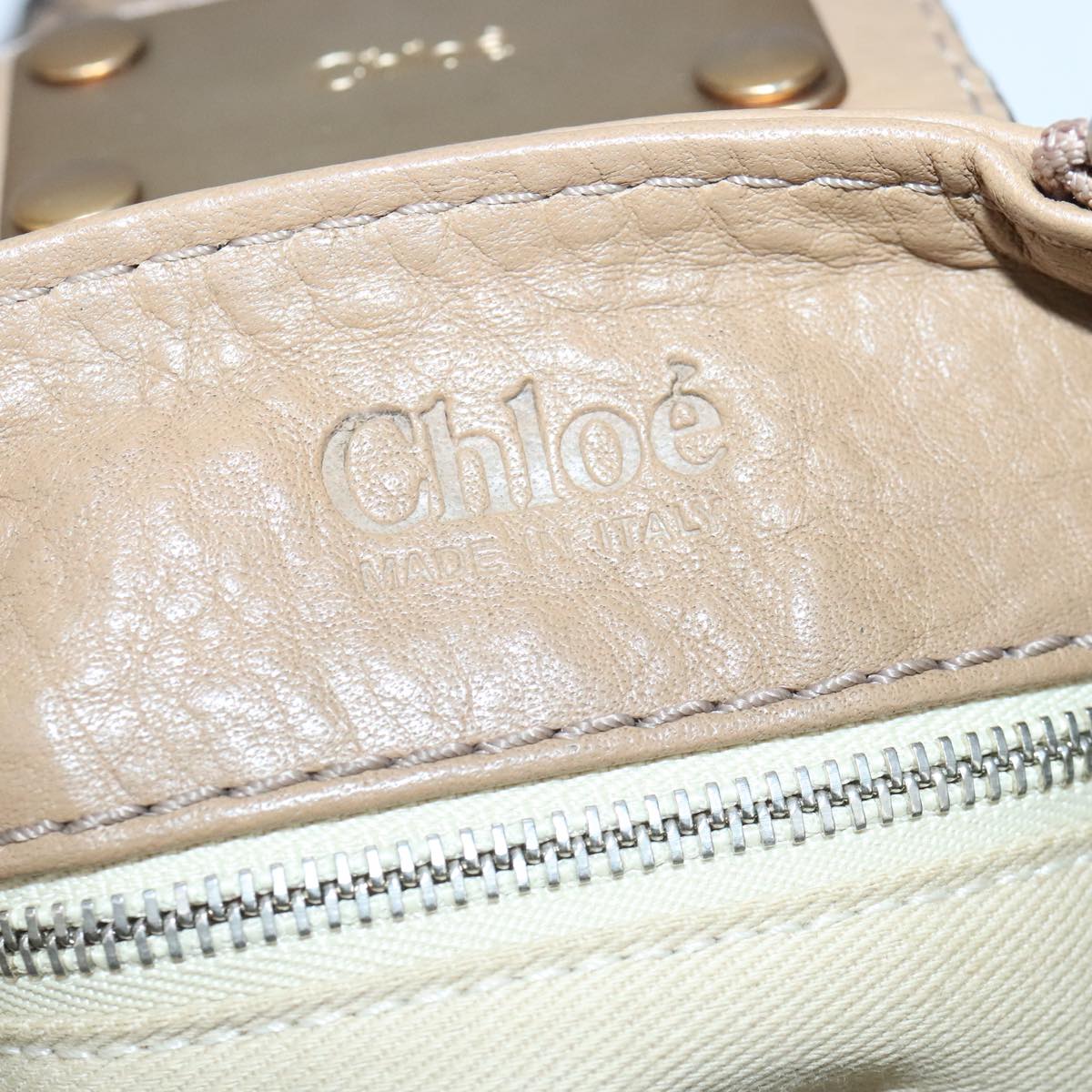 Chloe Paddington Hand Bag Leather Beige Gold Silver Auth am7279