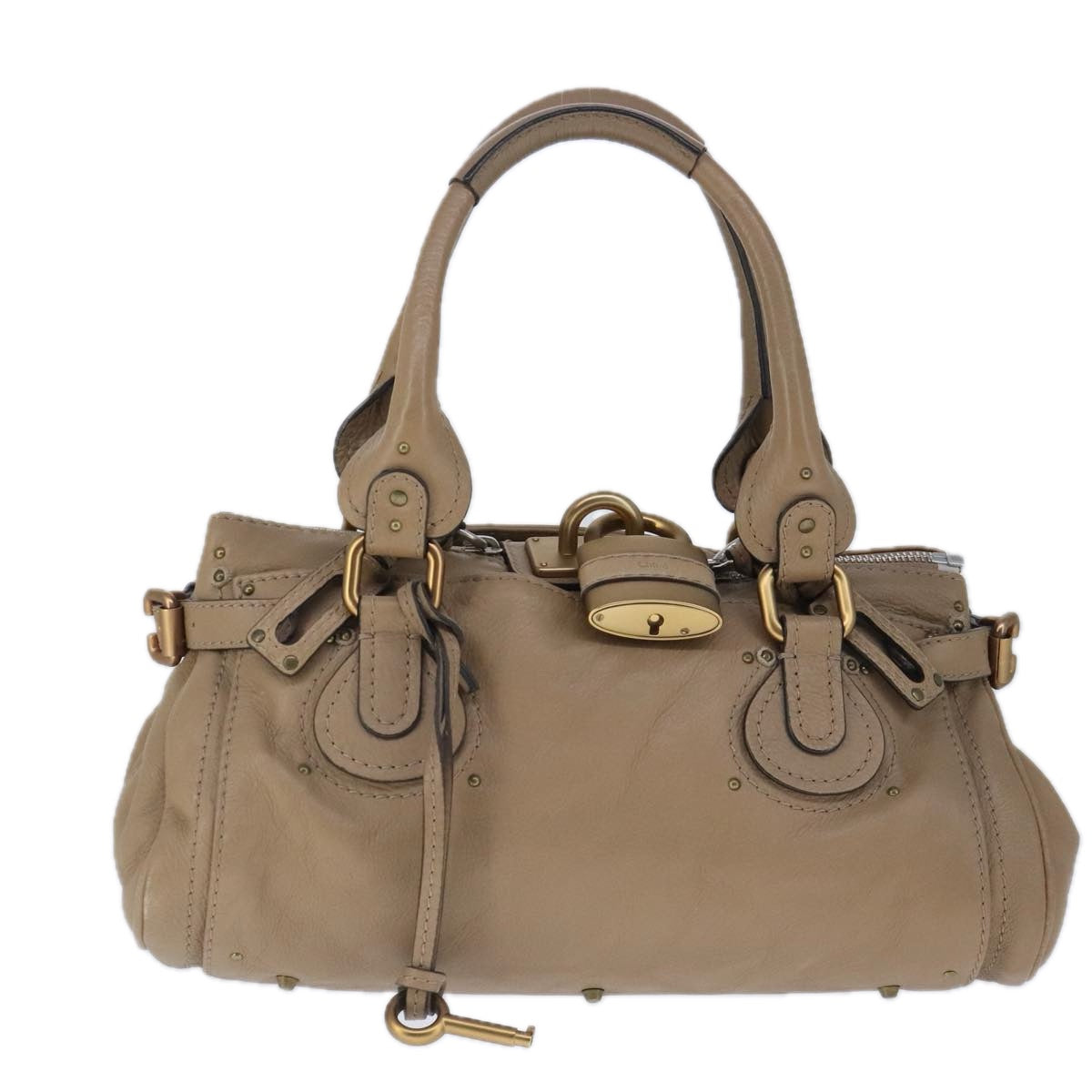 Chloe Paddington Hand Bag Leather Beige Gold Silver Auth am7279 - 0