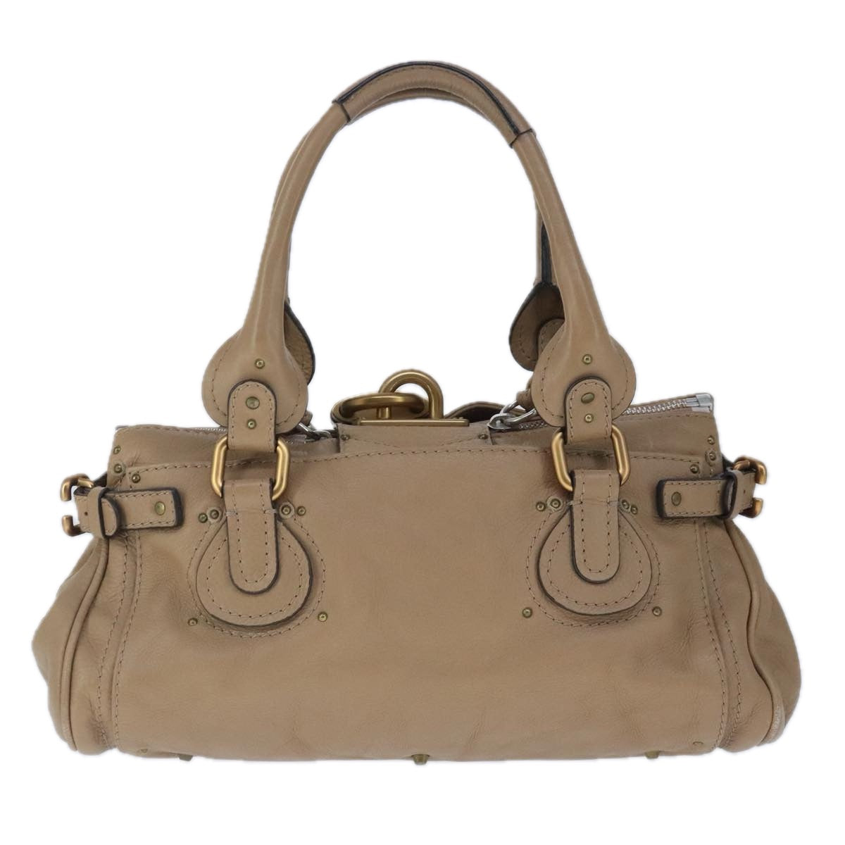 Chloe Paddington Hand Bag Leather Beige Gold Silver Auth am7279