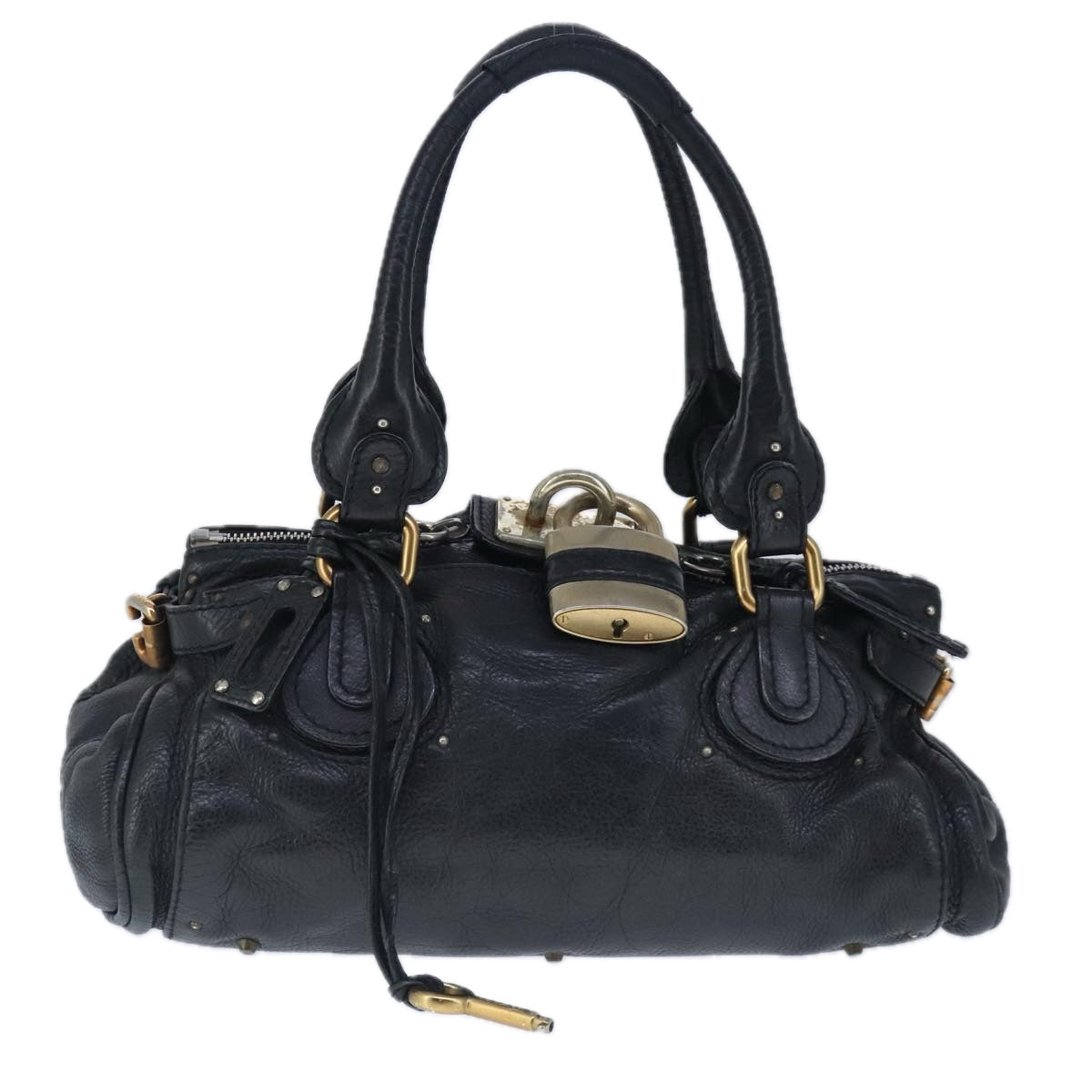 Chloe Paddington Hand Bag Leather Black Gold Silver Auth am7280 - 0