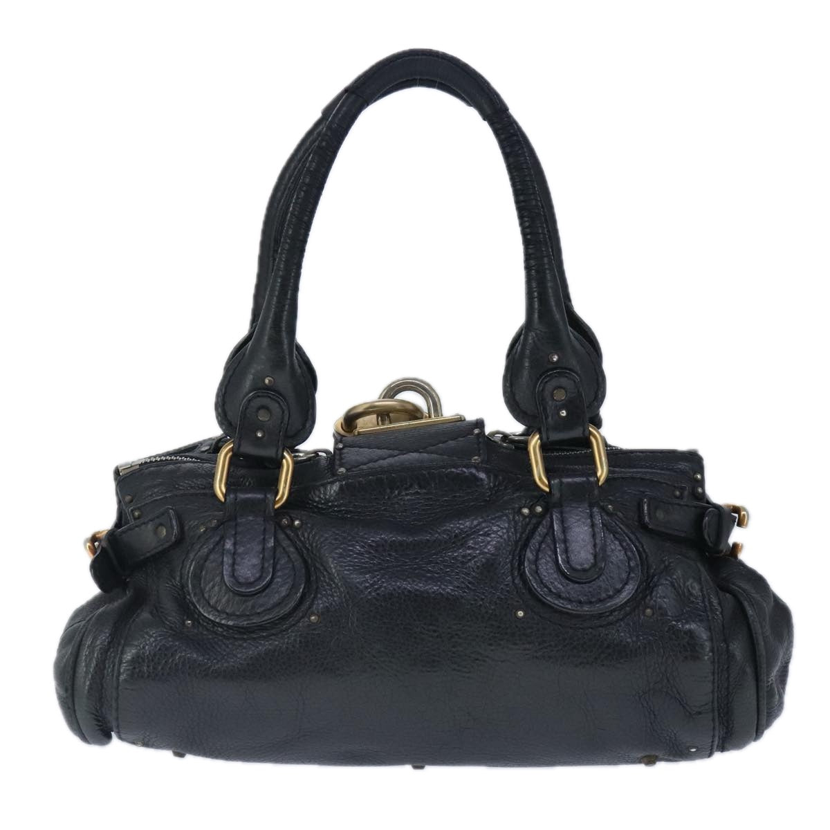 Chloe Paddington Hand Bag Leather Black Gold Silver Auth am7280 - 0