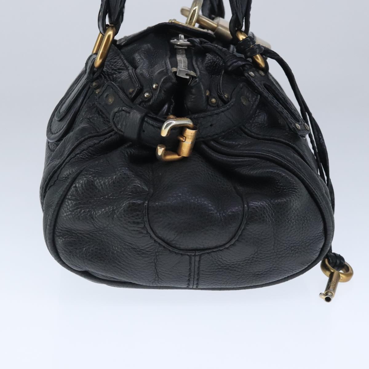 Chloe Paddington Hand Bag Leather Black Gold Silver Auth am7280