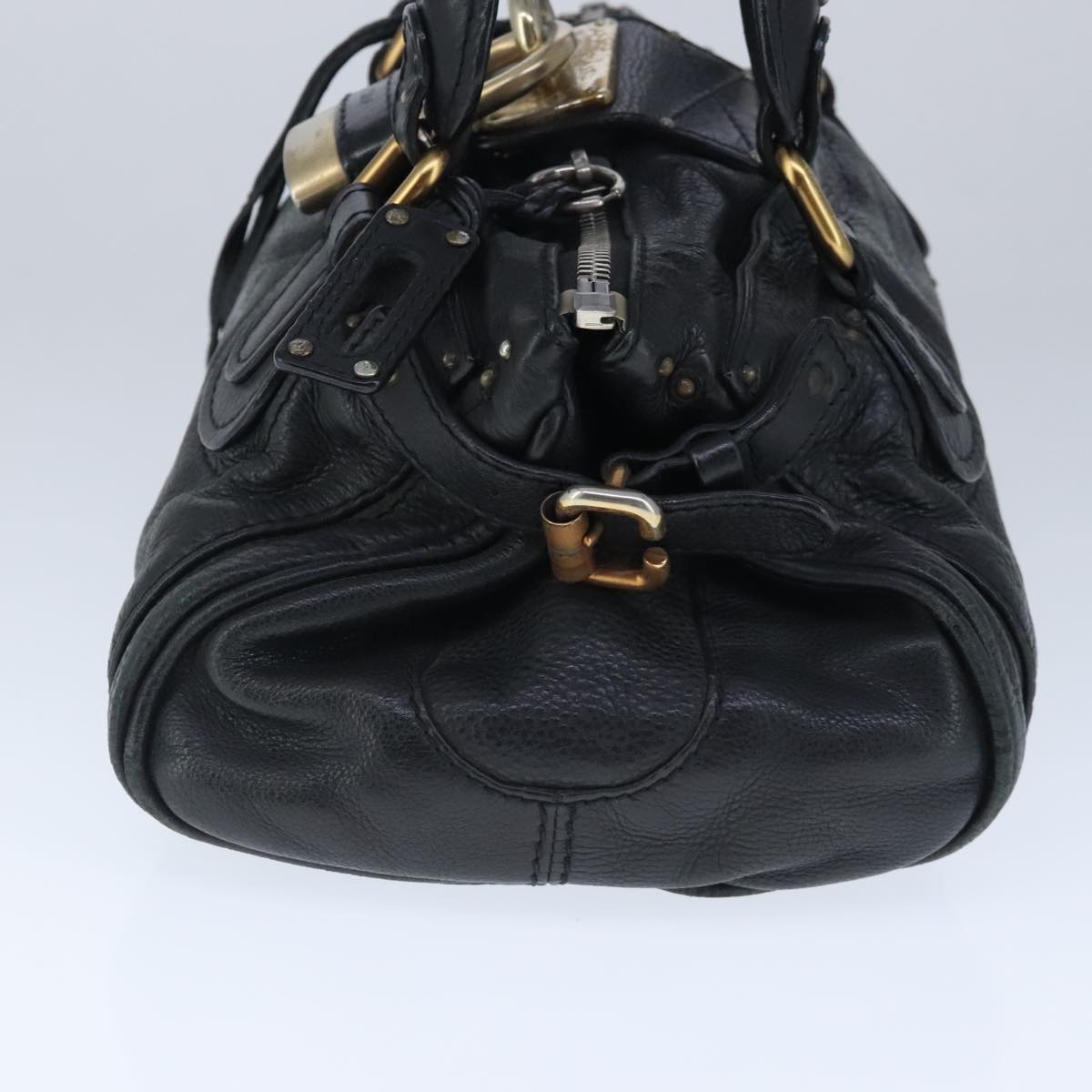 Chloe Paddington Hand Bag Leather Black Gold Silver Auth am7280