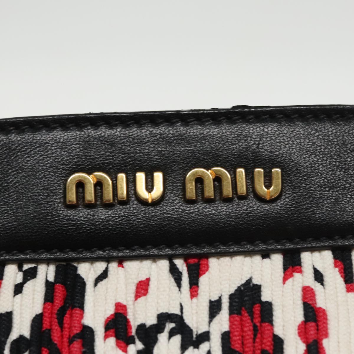 Miu Miu Hand Bag Canvas Leather 2way White Black gold Auth am7281