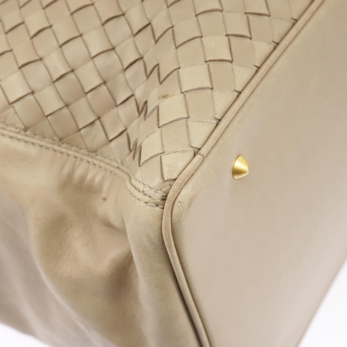 BOTTEGA VENETA INTRECCIATO Tote Bag Leather Beige Gold Auth am7282