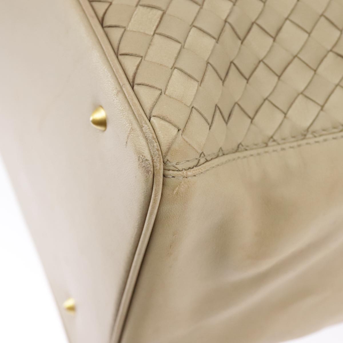 BOTTEGA VENETA INTRECCIATO Tote Bag Leather Beige Gold Auth am7282