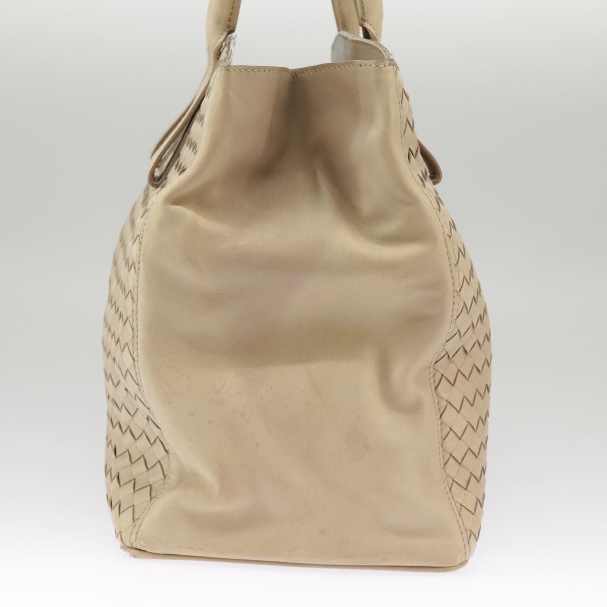 BOTTEGA VENETA INTRECCIATO Tote Bag Leather Beige Gold Auth am7282