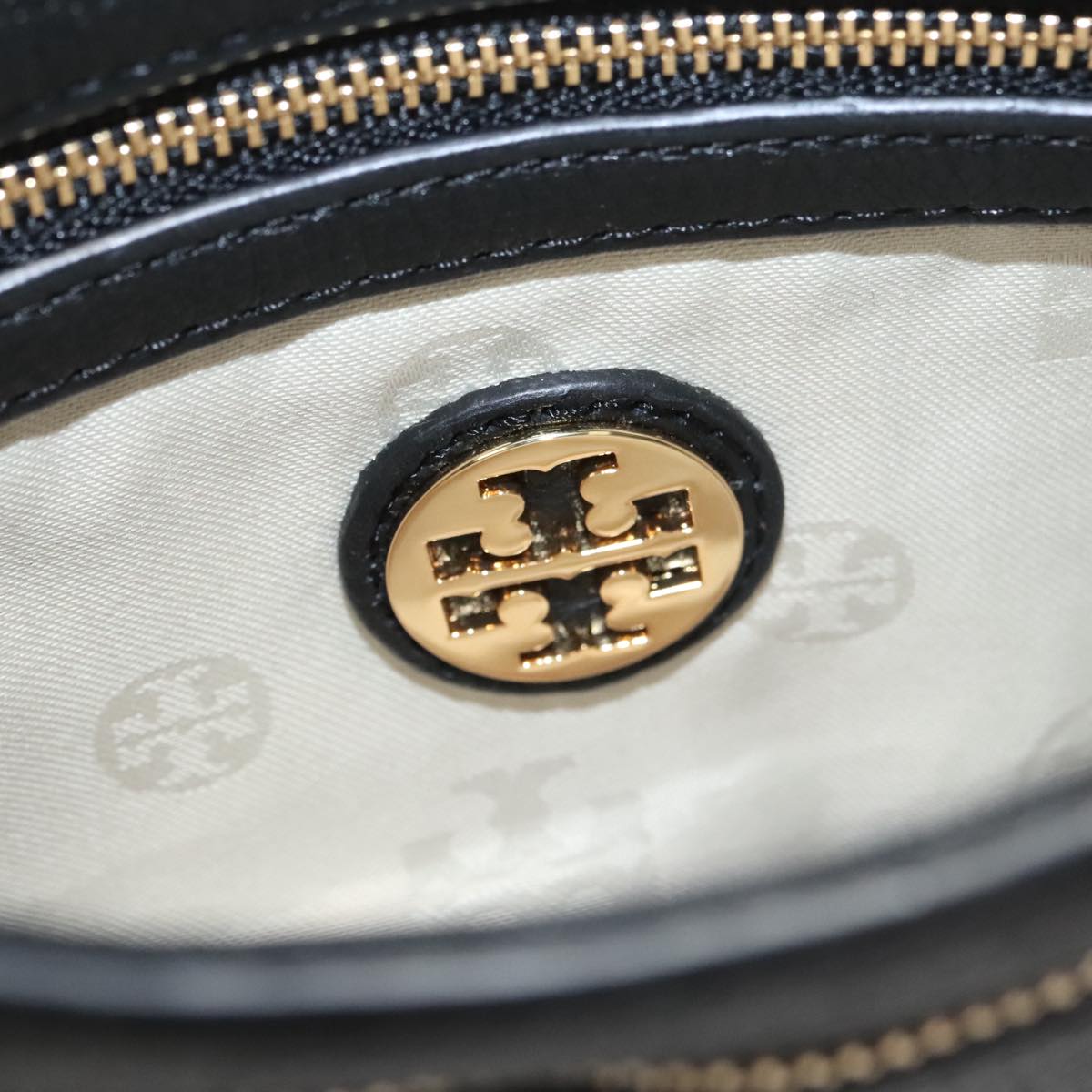 TORY BURCH Shoulder Bag Leather Black Gold Auth am7283