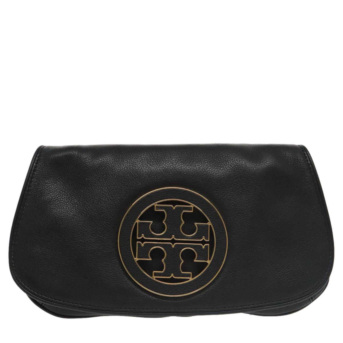 TORY BURCH Shoulder Bag Leather Black Gold Auth am7283 - 0