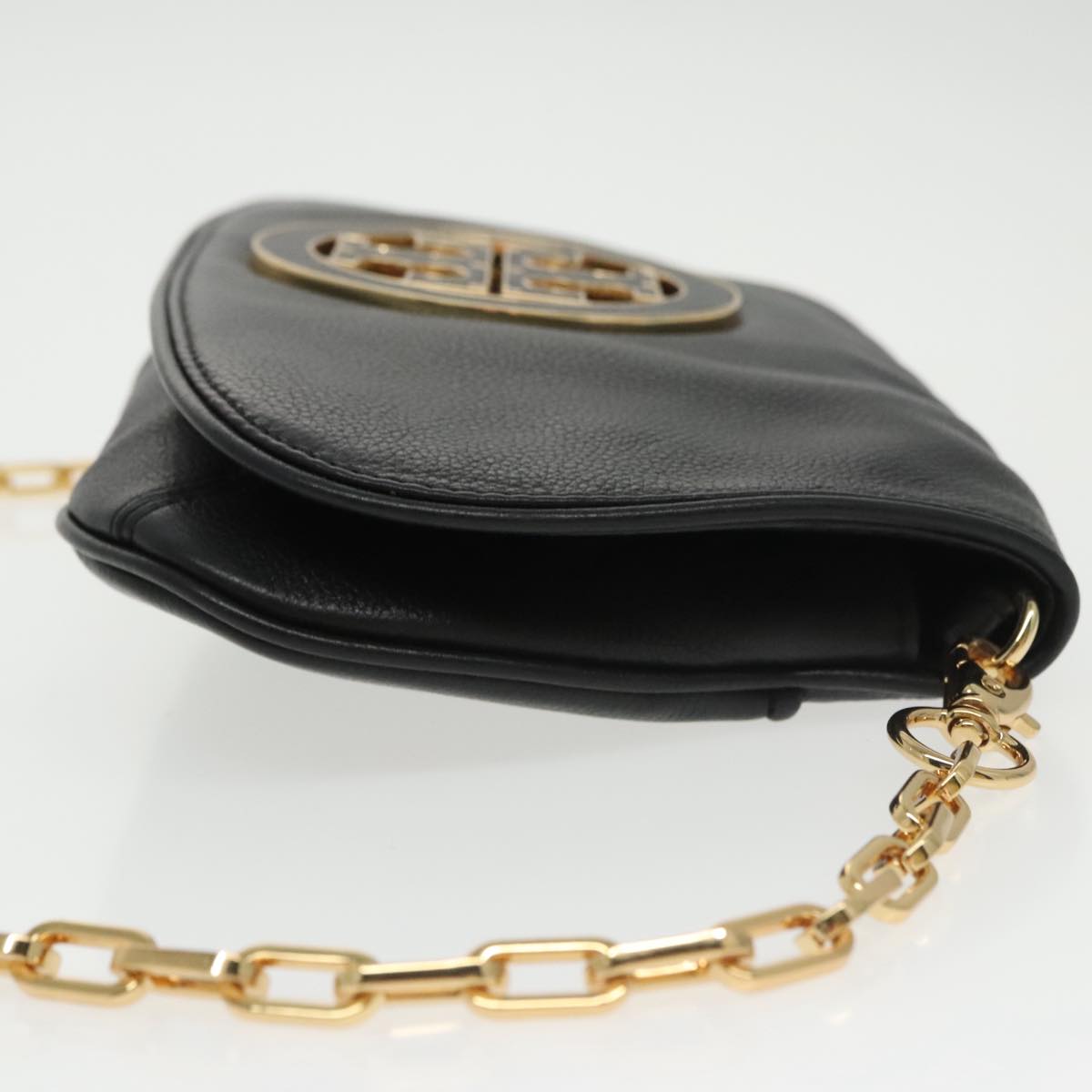 TORY BURCH Shoulder Bag Leather Black Gold Auth am7283