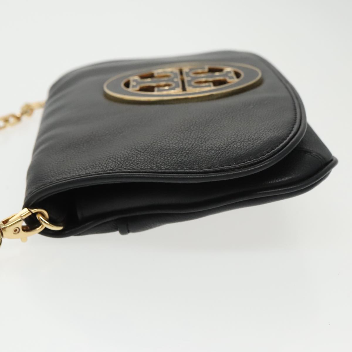 TORY BURCH Shoulder Bag Leather Black Gold Auth am7283