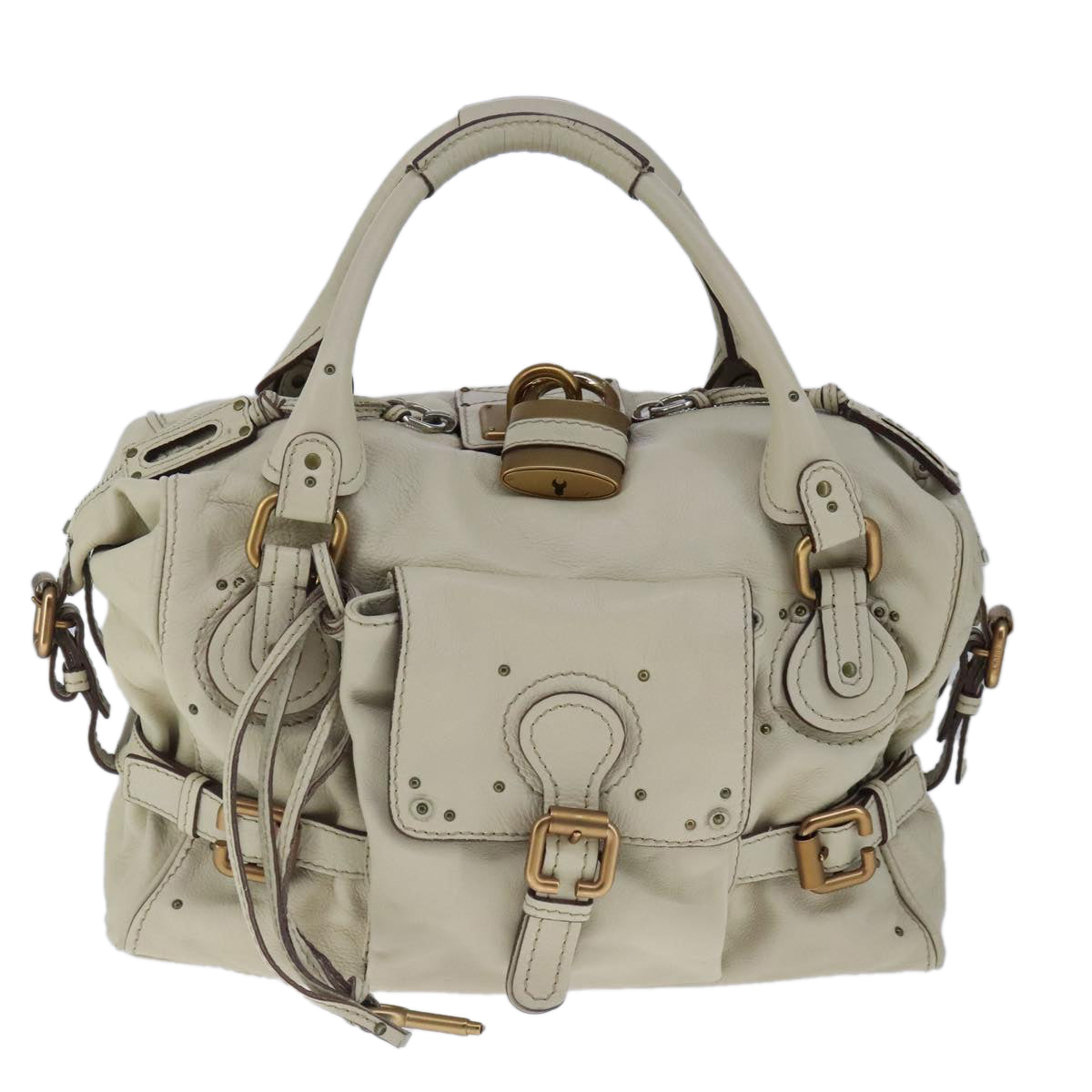 Chloe Paddington Hand Bag Leather Beige Gold Silver Auth am7290 - 0