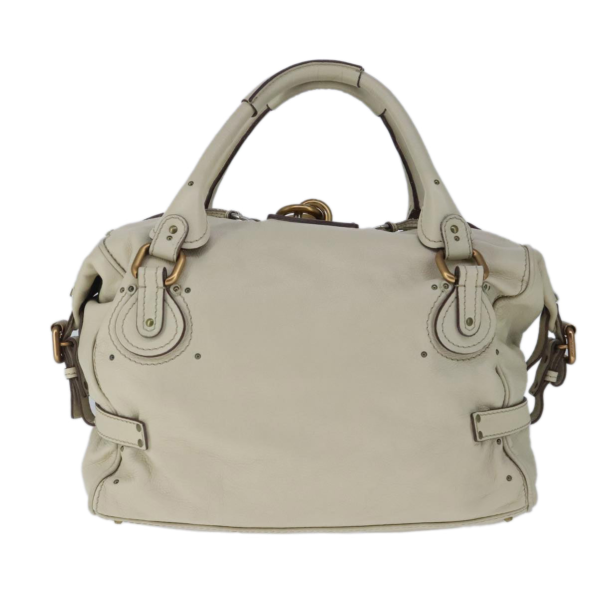 Chloe Paddington Hand Bag Leather Beige Gold Silver Auth am7290