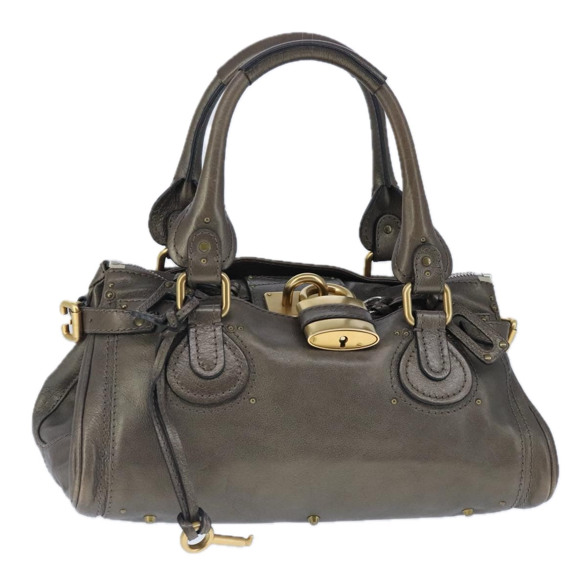 Chloe Paddington Hand Bag Leather Gold Tone Gold Silver Auth am7291