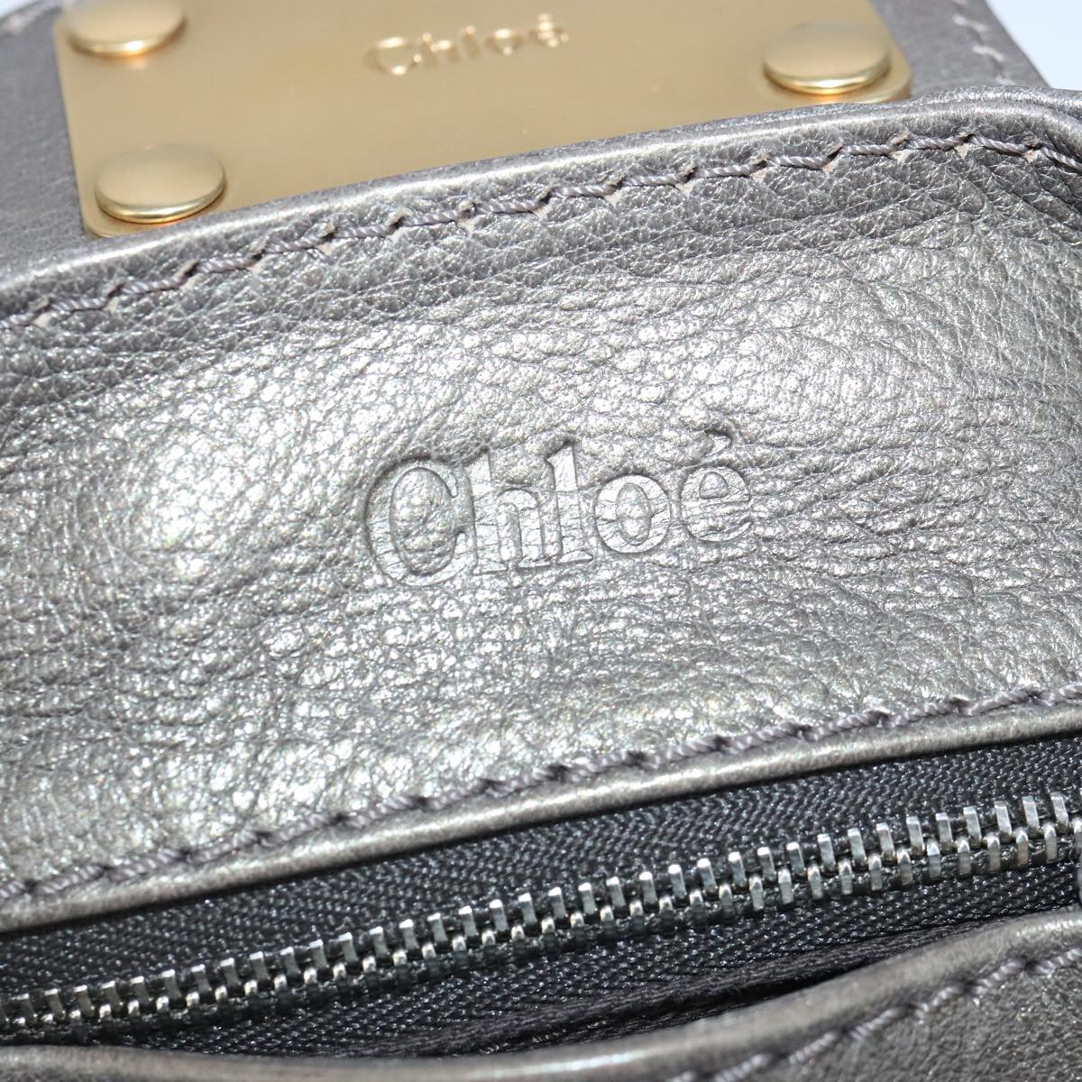 Chloe Paddington Hand Bag Leather Gold Tone Gold Silver Auth am7291