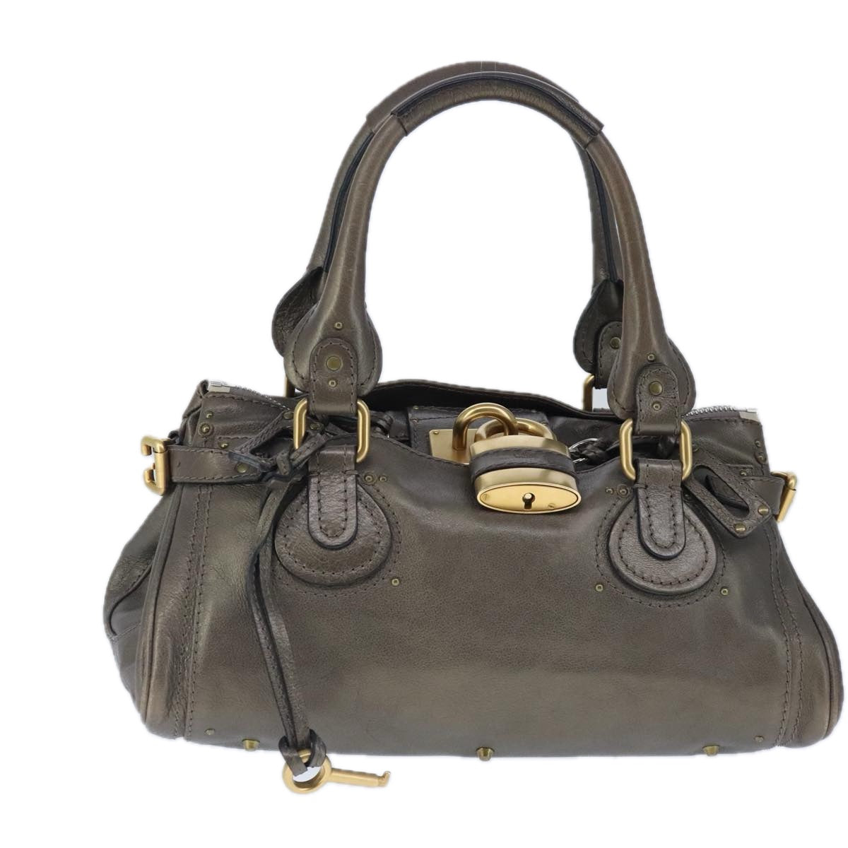 Chloe Paddington Hand Bag Leather Gold Tone Gold Silver Auth am7291 - 0