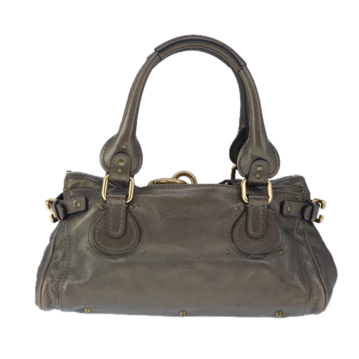 Chloe Paddington Hand Bag Leather Gold Tone Gold Silver Auth am7291