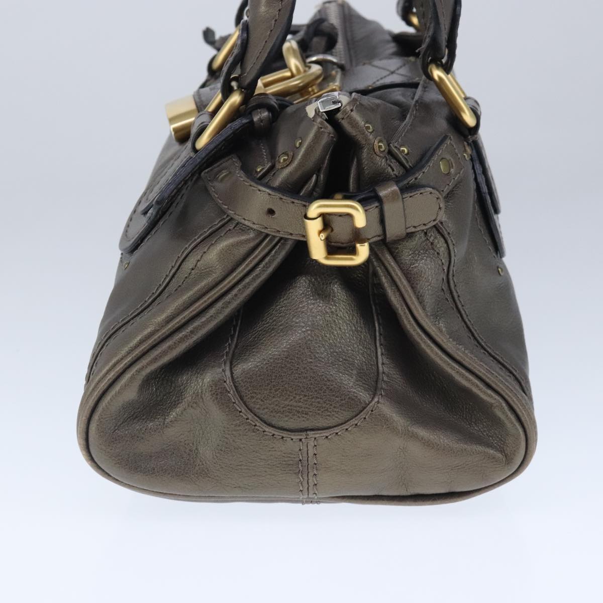 Chloe Paddington Hand Bag Leather Gold Tone Gold Silver Auth am7291