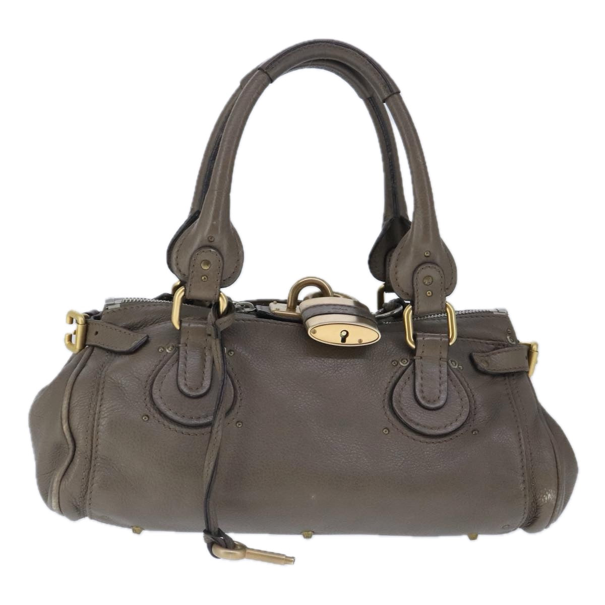 Chloe Paddington Hand Bag Leather Brown Gold Silver Auth am7296