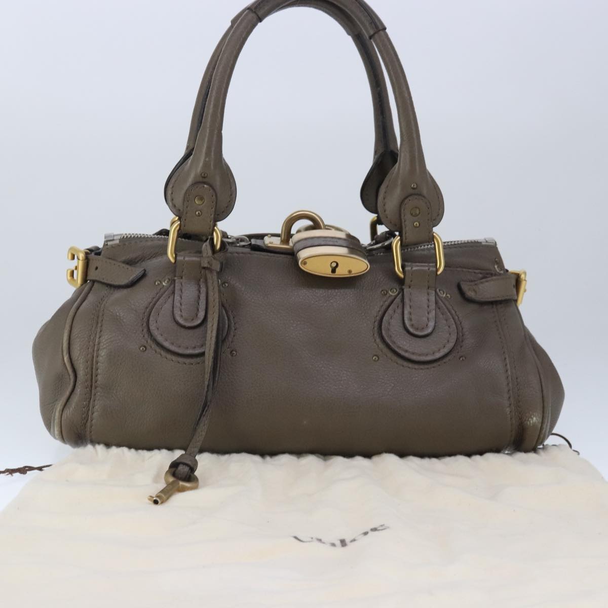 Chloe Paddington Hand Bag Leather Brown Gold Silver Auth am7296