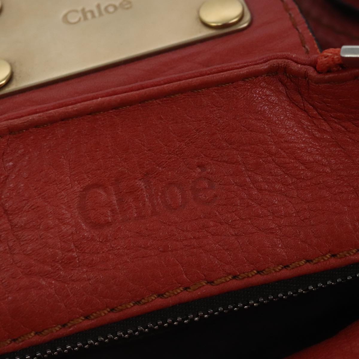 Chloe Paddington Hand Bag Leather Red Gold Silver Auth am7297