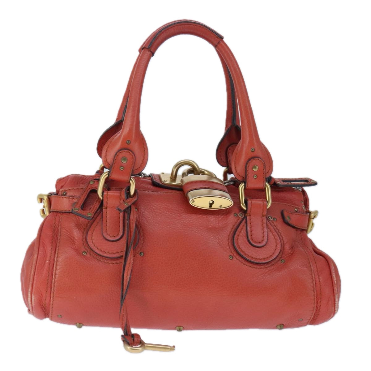 Chloe Paddington Hand Bag Leather Red Gold Silver Auth am7297