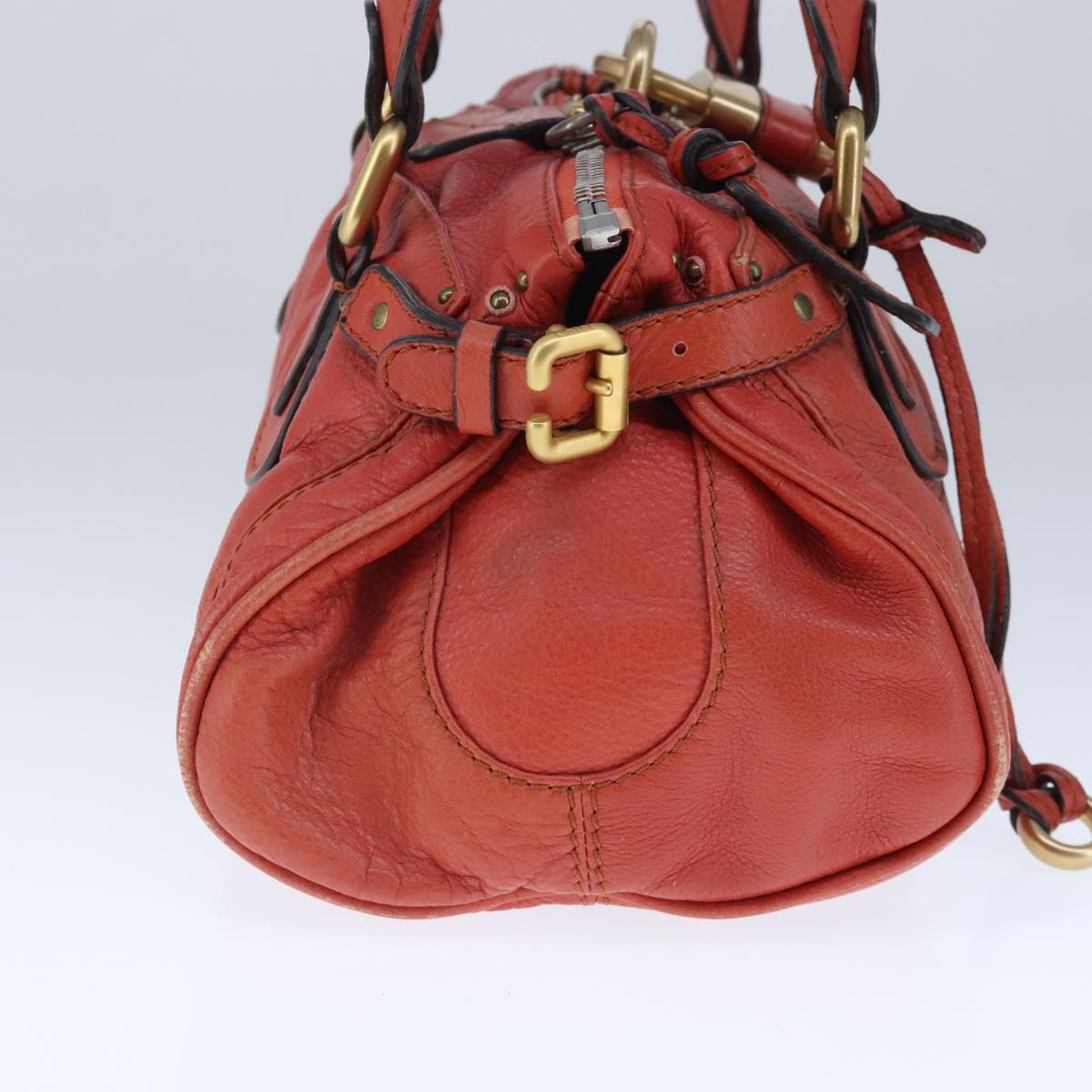 Chloe Paddington Hand Bag Leather Red Gold Silver Auth am7297