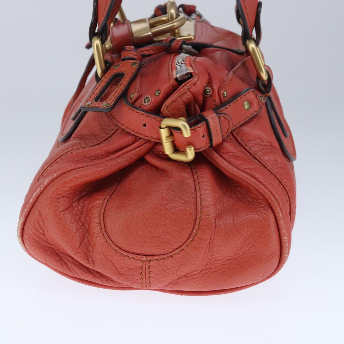 Chloe Paddington Hand Bag Leather Red Gold Silver Auth am7297