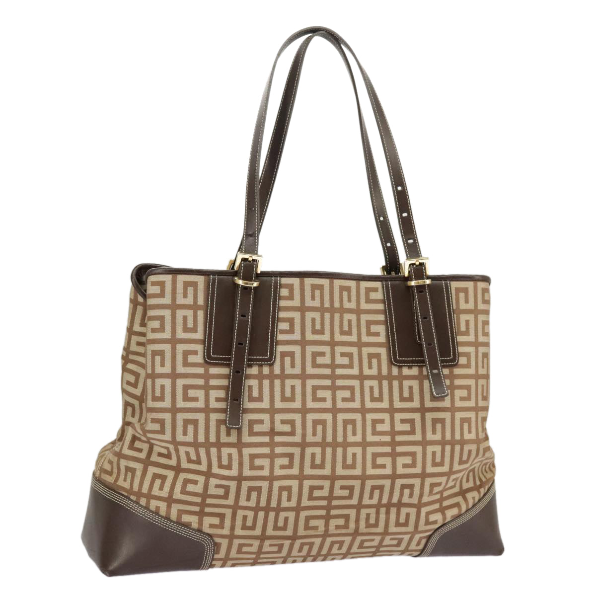 GIVENCHY Tote Bag Canvas Brown Gold Auth am7305