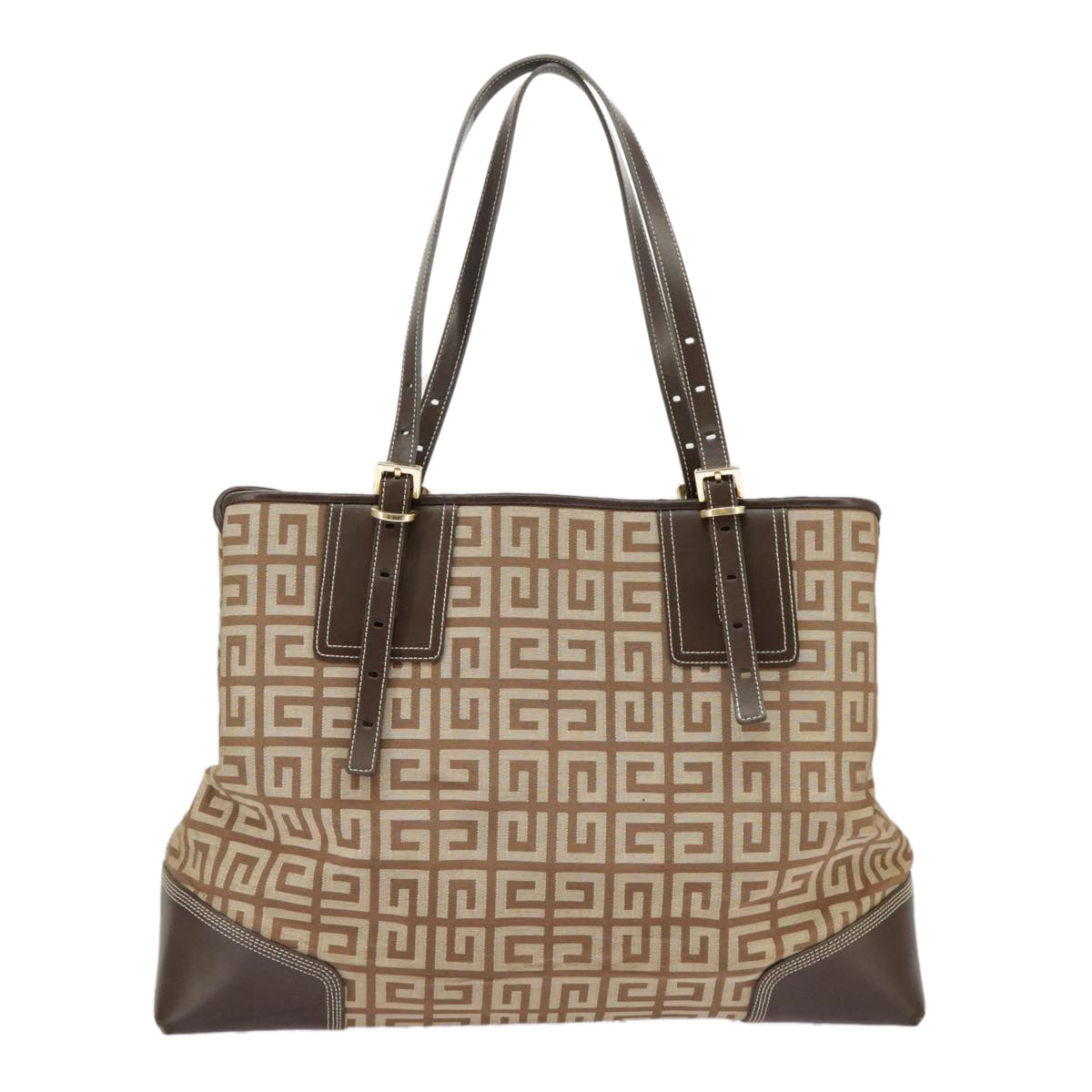 GIVENCHY Tote Bag Canvas Brown Gold Auth am7305