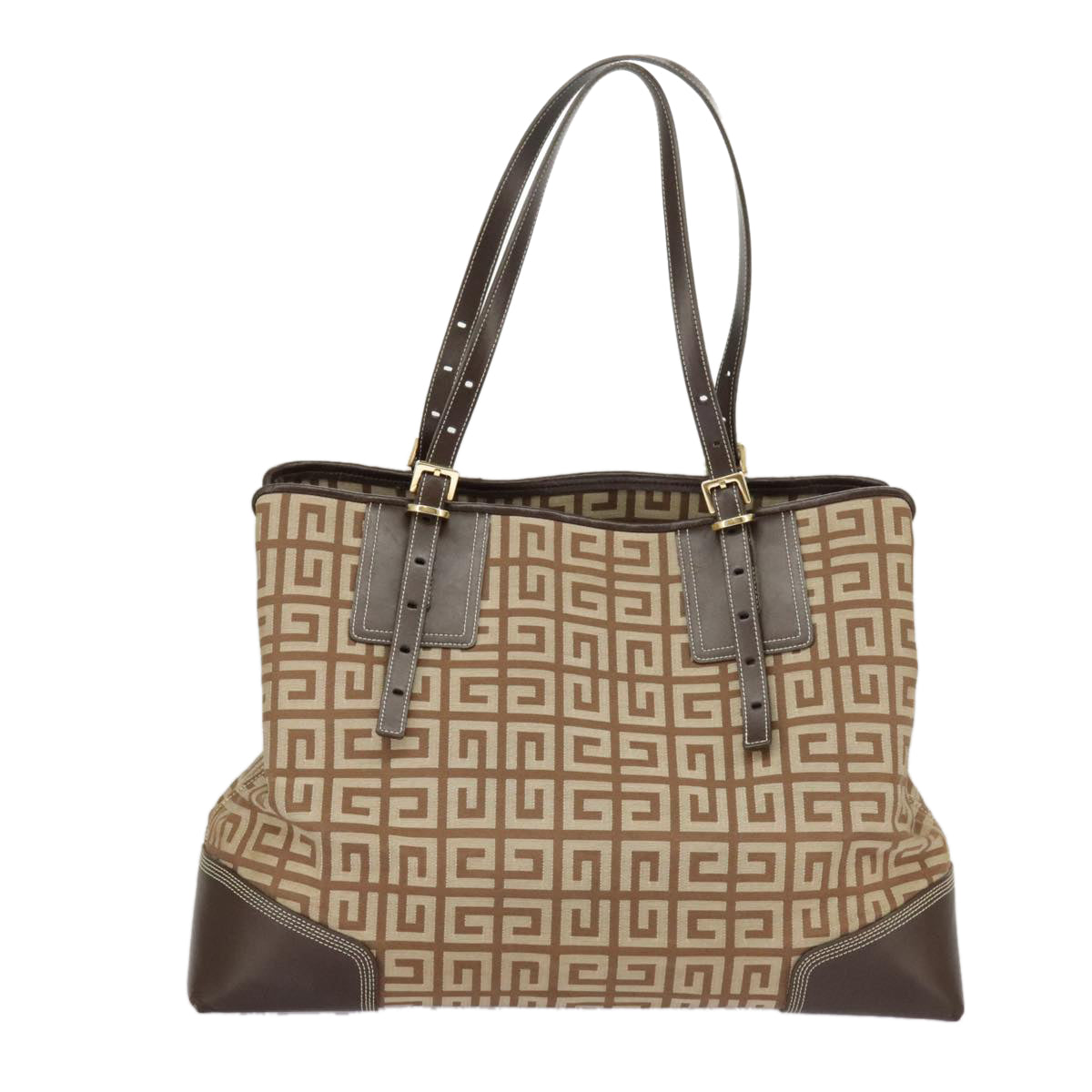 GIVENCHY Tote Bag Canvas Brown Gold Auth am7305 - 0