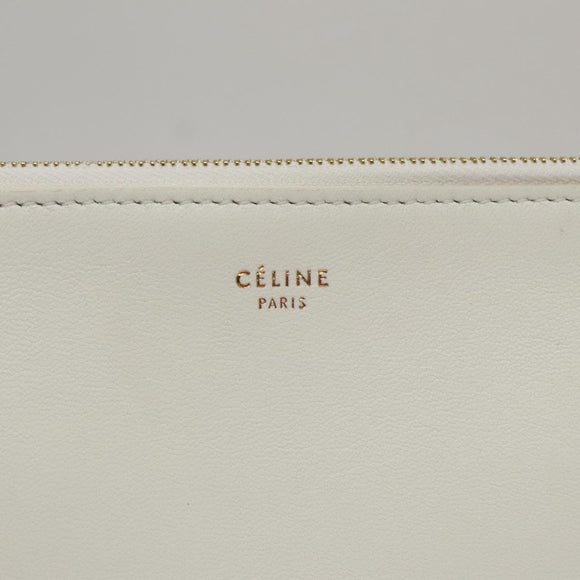 CELINE Clutch Bag Leather Gray White Auth am7315